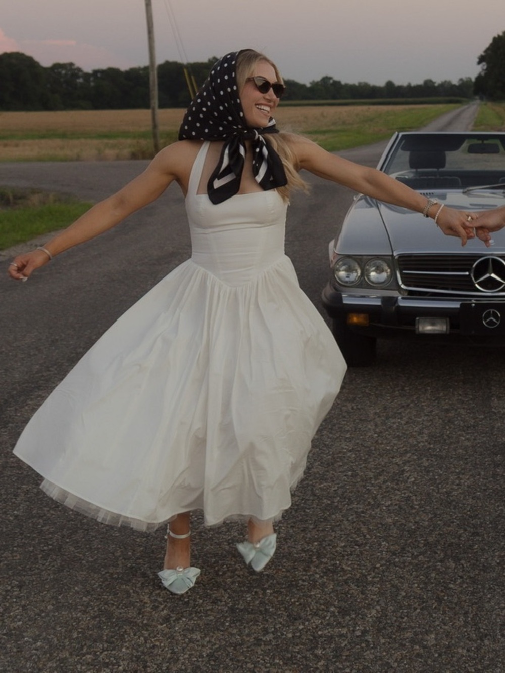 Classic White Halter Tea-Length Wedding Dress - Picture 5 of 11